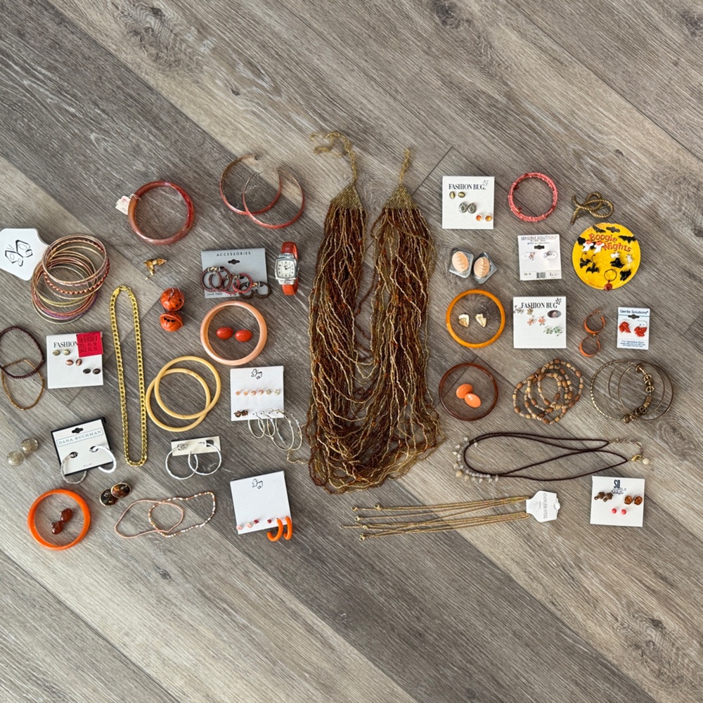 Lot of 42 Pieces Jewelry Collection - Gold, Orange, Brown